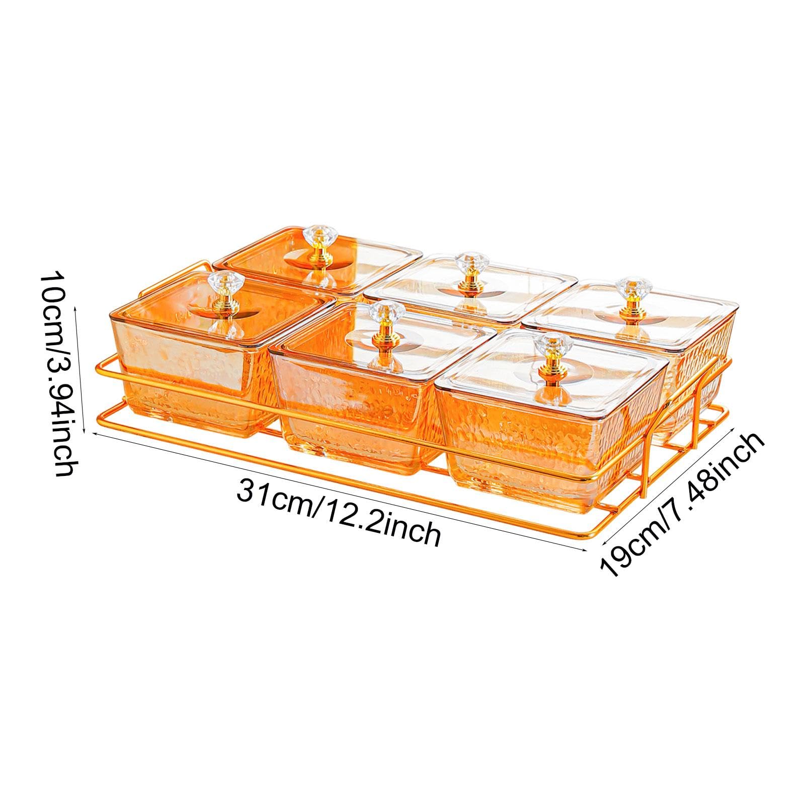 Divided Serving Tray Snacks Aufbewahrungsdose mit Deckel Mehrteilige Snackschale für Nüsse Süßigkeiten Praktisch Und Vielseitig für Büro Party Küche W, Orange