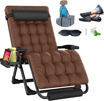 33" XXL Oversized Zero Gravity Lounge Chair, Padded Folding Recliner with Removable Cushion, Footrest, Storage Bag, Cup Holder & Full Aluminum Lock, 500 lbs Capacity