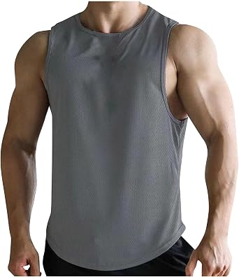 Zeiyignr Mens Solid Tank Tops Summer Quick Dry Workout Sleeveless Tee Shirts Muscle Athletic Gym Running Beach Tanks for Men