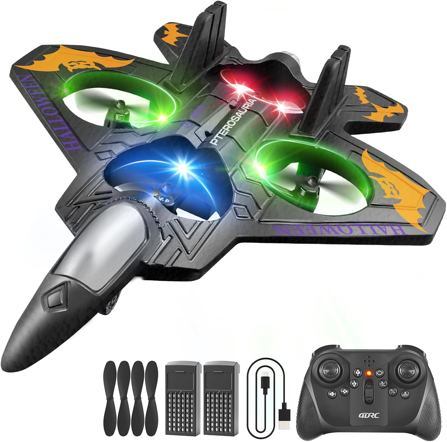 4DRC V32 Halloween Toys Foam Remote Control Airplanes RC Planes for Kids Adults 8-16, RC Airplane Fighter Jet with Light, Halloween Decorations Outdoor Airplane Toy Gifts for Kids Boys