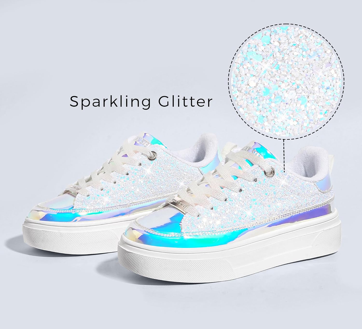 LUCKY STEP Platform Glitter Sneakers for Women Fashion Sparkly Bling Shiny Low Top Tennis Sneakers Faux Leather Casual Walking Shoes - Image 2