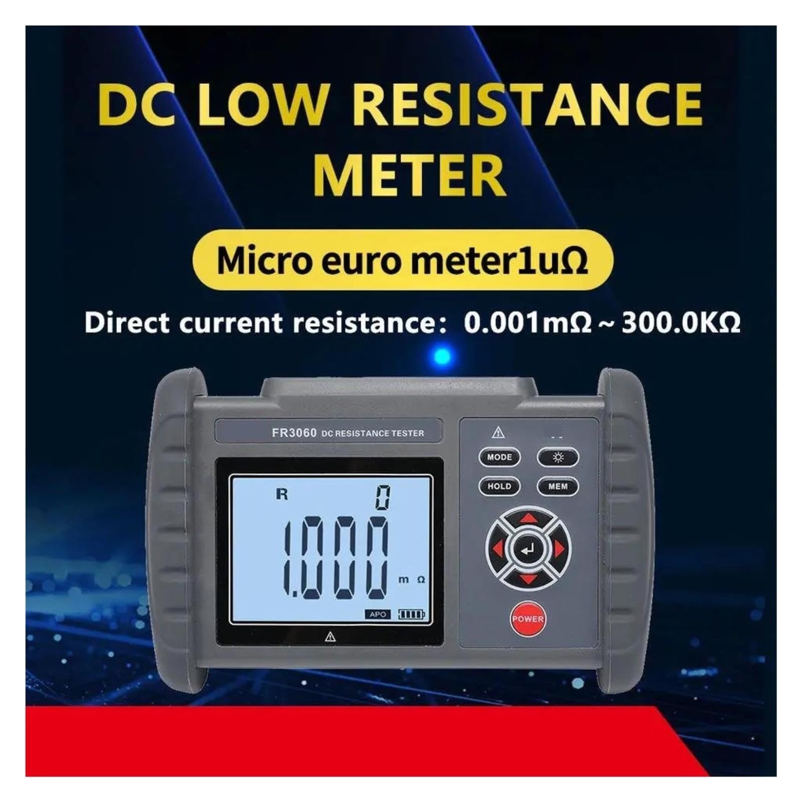Multimetr cyfrowy, FR3060 FR3060A Przenośny tester niskiej rezystancji prądu stałego Precyzyjny 4-przewodowy miliomomierz(FR3060 1u ohm)