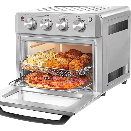 Amazon.com: DAWAD Horno tostador para freidora de aire, compacto pequeño  horno de convección para patatas fritas, pollo, pizza, pastel, pan,  magdalena, filete, 19 cuartos de galón con 4 accesorios, 33 recetas  originales,