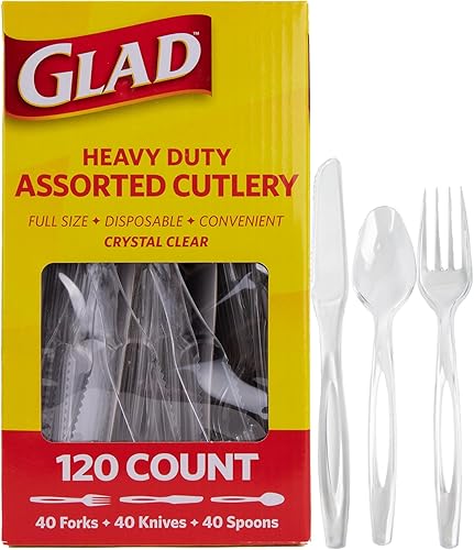 Miniatura 14 de Glad Cubiertos de plástico desechables, juego surtido, tenedores, cuchillos y cucharas transparentes extra resistentes, utensilios de fiesta