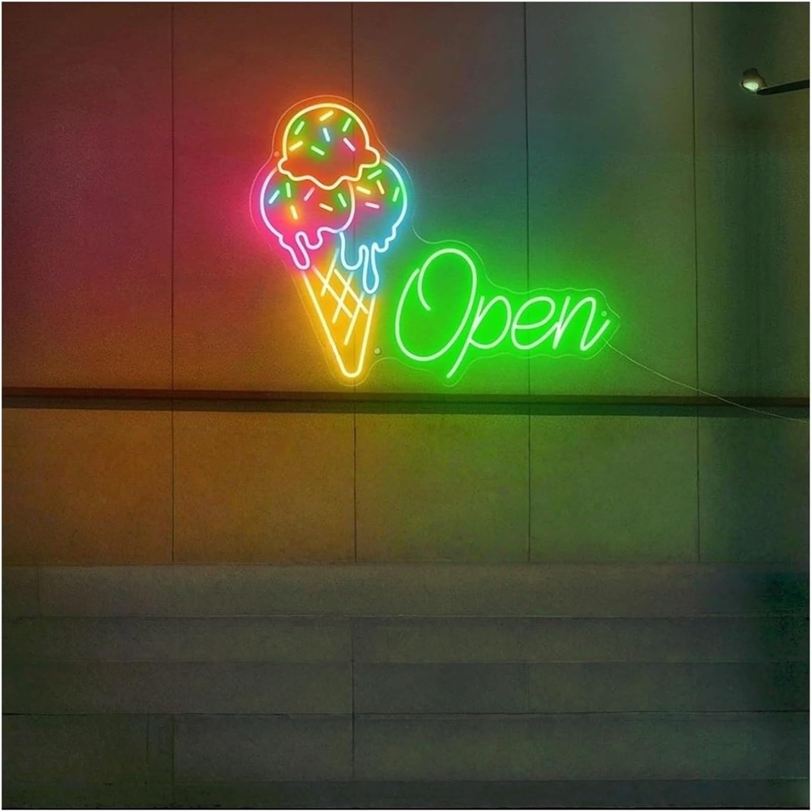 Wexxaii neon Light Sign Soothing Ambiance Neon Sign Open Ice Cream Shop Logo for Coffee(B,70cmX56CM)