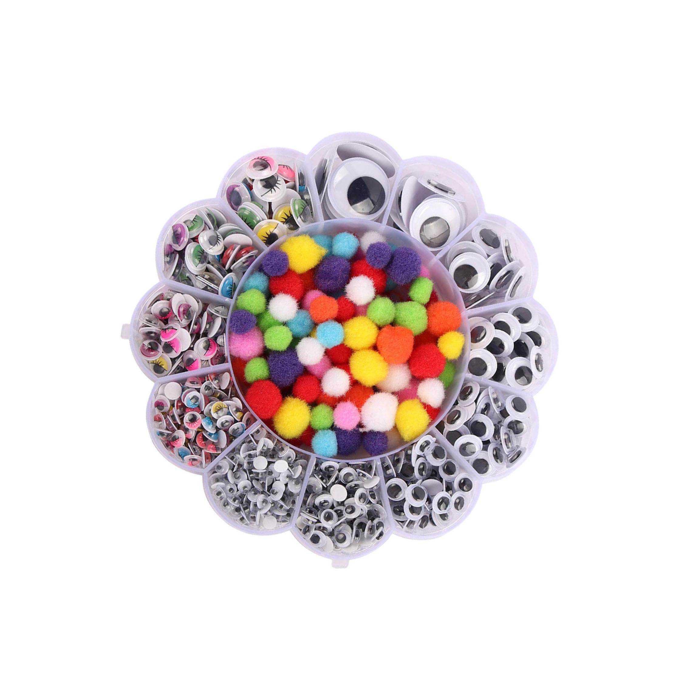 QIXCXAZ Googly Wiggle Eyes with Self Adhesive Pom Poms Craft Sticker Eyes Toys Kids Stickers Awesome for Bringing Ideas to Life Doll Making Decorations Card Making Supplies