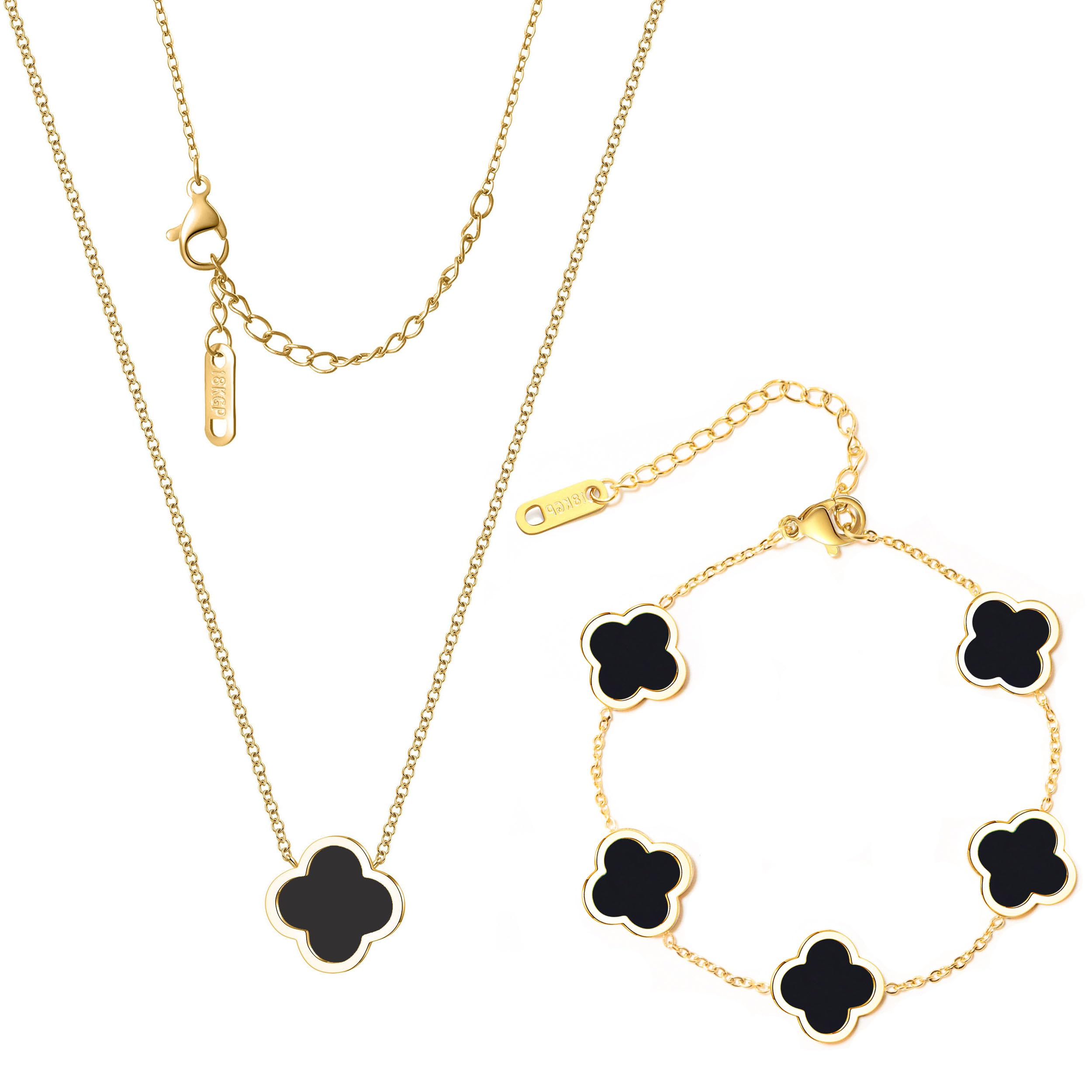 Delicacy Clover Bracelets Necklace Set:Clover Necklaces Clover Bracelet Women Link Bracelets Cute Gold Jewelry