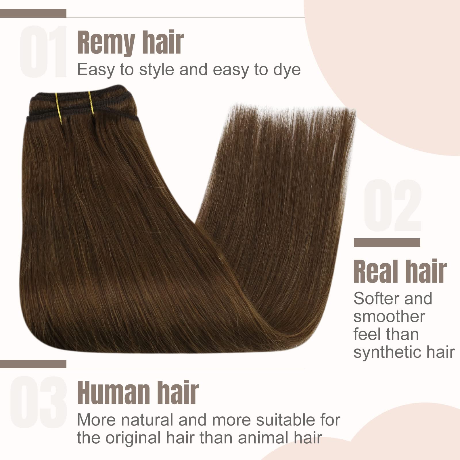 Fshine Extension Capelli Clip Castano Medio Extension Clip Capelli Umani Lisci Clip In Hair Extension Real Hair Brasiliani Extension Vere Clip 120g 40CM 7Pcs Extension Remy Clip #4
