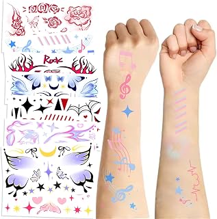 10 Sheet Music Festival Party Temporary Tattoos Fantasy Music Notes Rock and Roll Rave Festival Accessories for Women Men in Party Favors Supplies (Colourful-2)