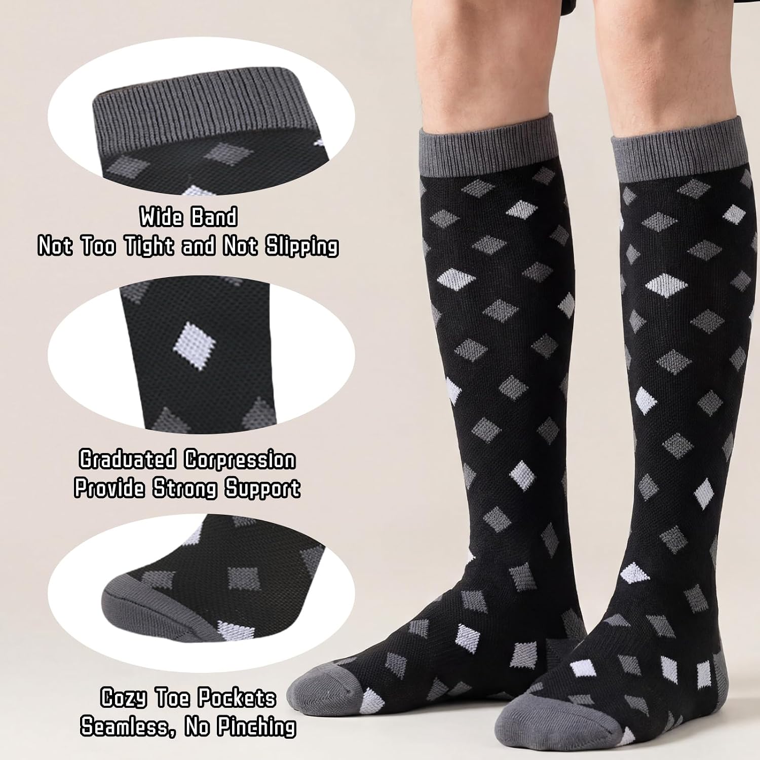 6 Pairs Compression Socks for Women & Men –, Ideal for Running, Cycling, Sports & Everyday Comfort