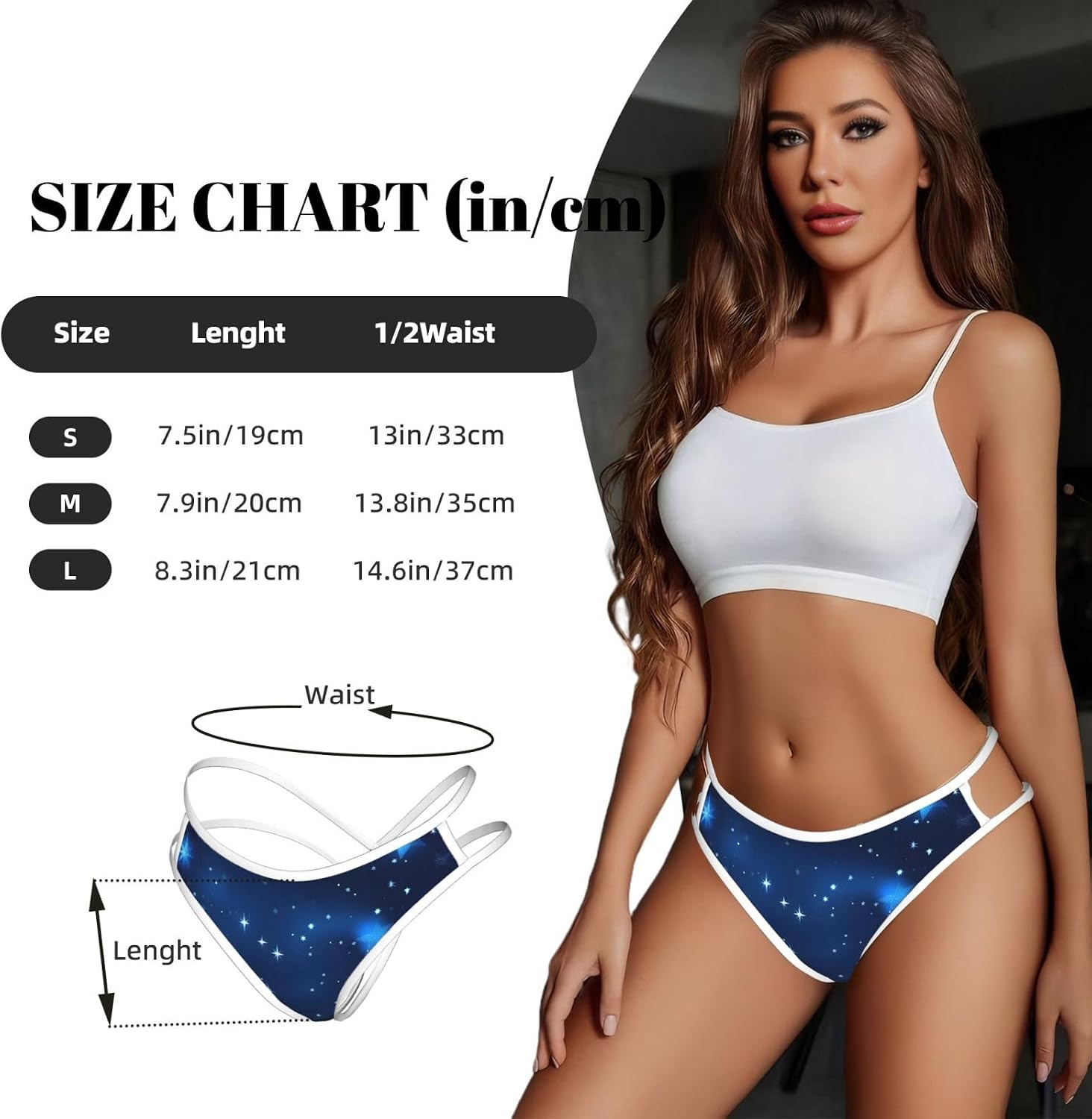 Blue Shining Stars Pattern Print Sexy Underwear G String Thongs For Women Low Rise No Show Workout Panties For Sports