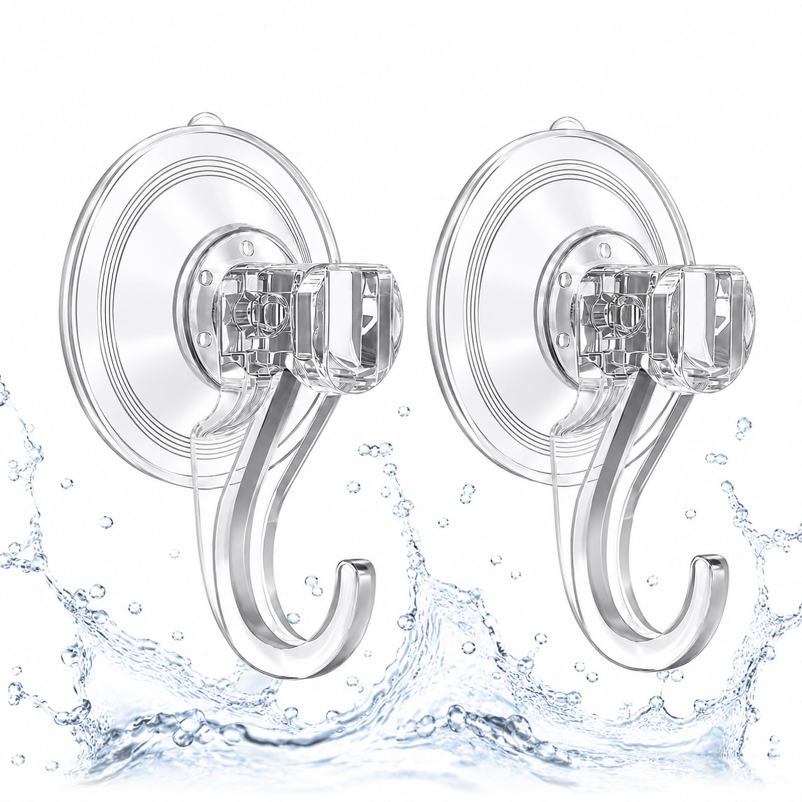 2 Pack Suction Hooks, 4.5kg (10lb) Heavy Duty Vacuum Push & Lock Suction Cup Shower Hooks for Bathroom Kitchen Window Glass Door Wreath Hanger, Waterproof No Drill No Marks for Smooth Surfaces Only