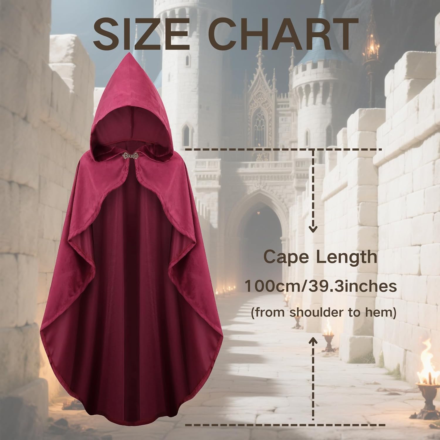 yolsun Renaissance Cloak for Women, Medieval Hooded Cape Halloween Medieval Costume Women Witch Wizard Cloak - Image 3