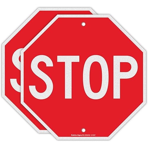 Faittoo Stop Sign, (2 Pack) Street Slow Warning Reflective Signs, 12 x 12 Inches Octagon, 040 Rust Free Aluminum, UV Protected and Waterproof, Weather Resistant, Durable Ink, Easy to Mount