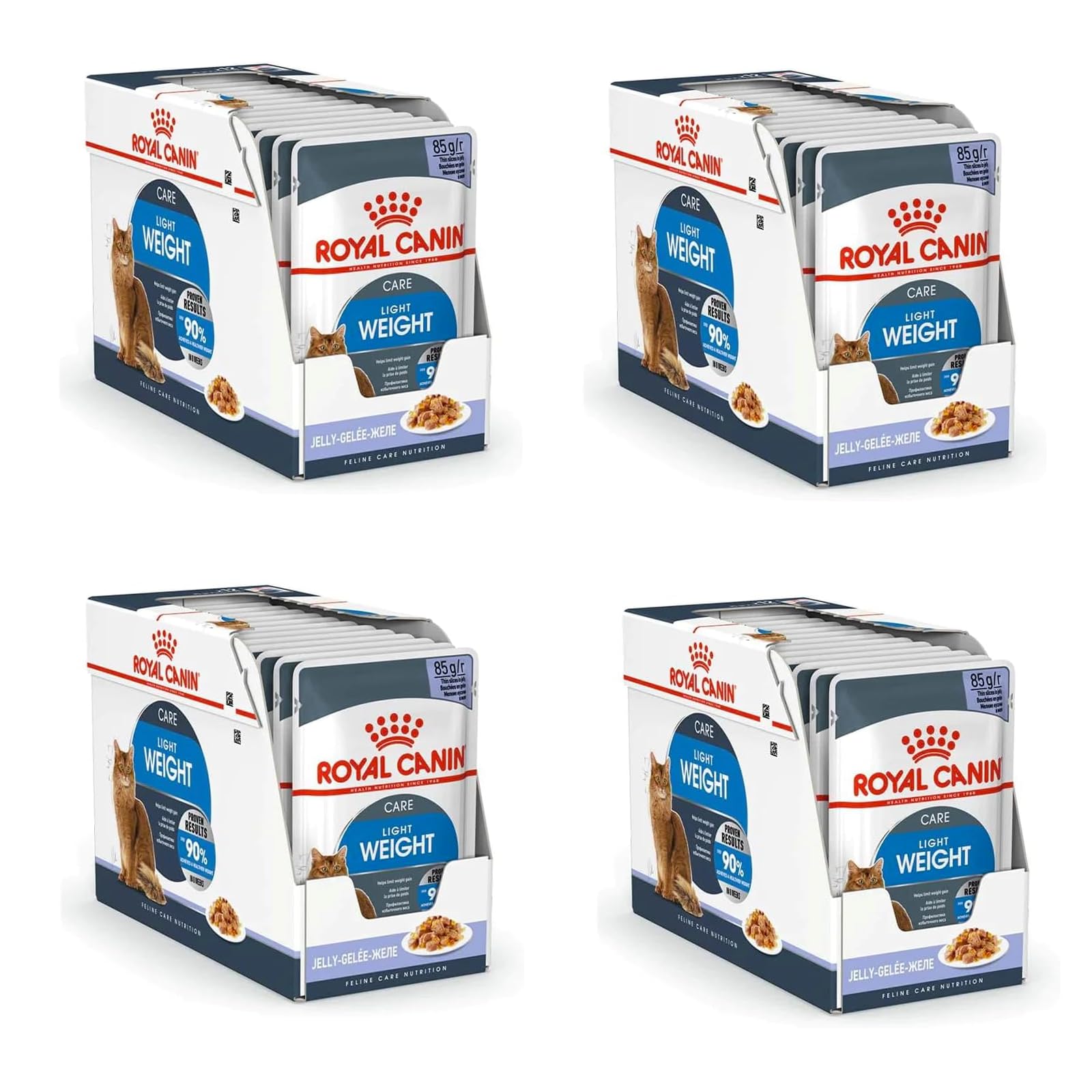Royal Canin Light Weight Care w galarecie, 4 sztuki w opakowaniu, 4 x 12 x 85 g, mokra karma dla kotów, do wsparcia dla kotów z nadwagą, zawiera żelazo, mangan i cynk