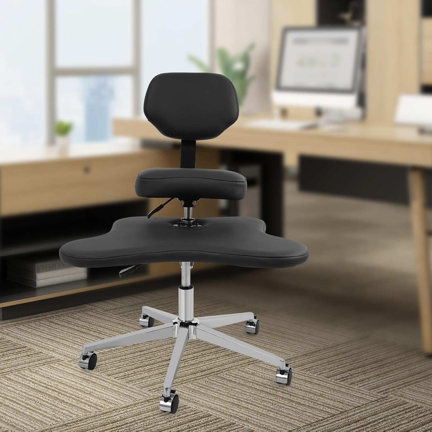 Cross Legged Office Chair, Ergonomic Criss Cross Desk Chair, Meditation Chair with Wheels, Height Adjustable Seat with Back Support