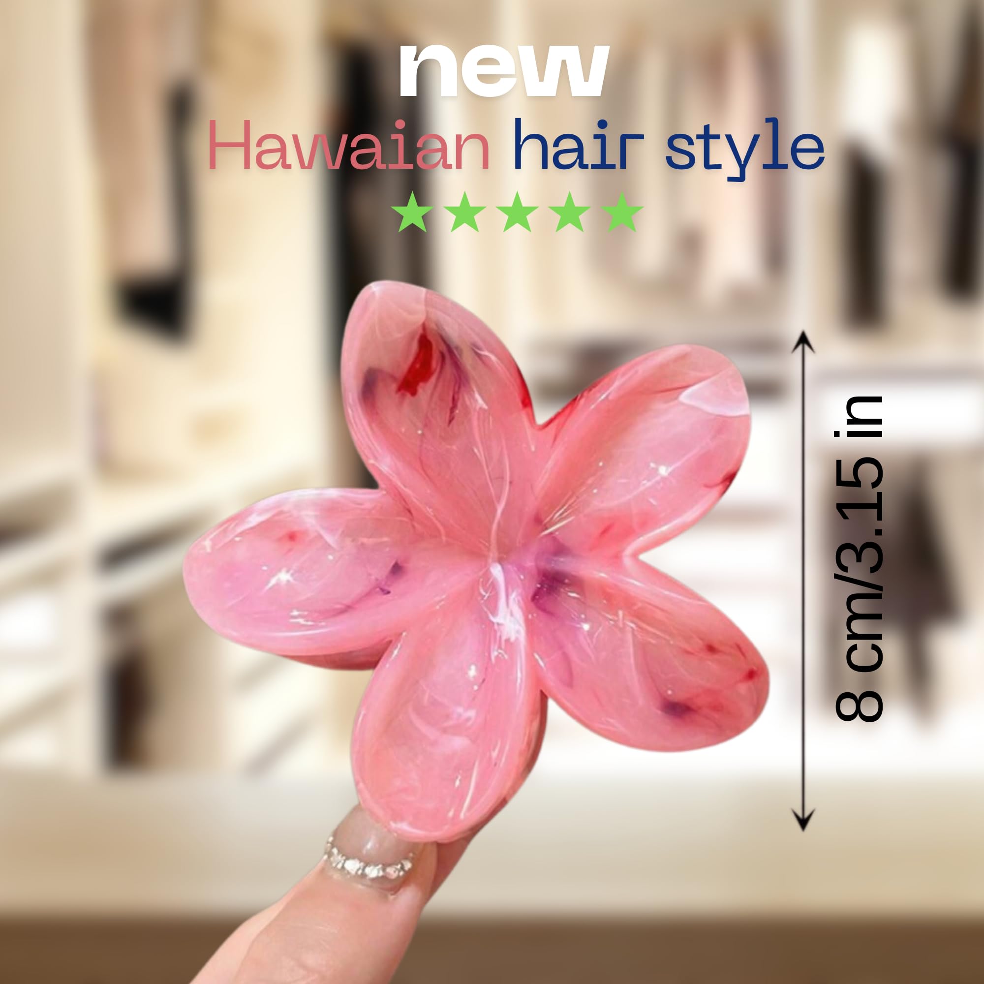 Set of 3 Large Hawaiian Flower Hair Clips 3 Colours, Pink, Pale Pink and Green Bohemian Chic Hair Accessories for Women - Image 2