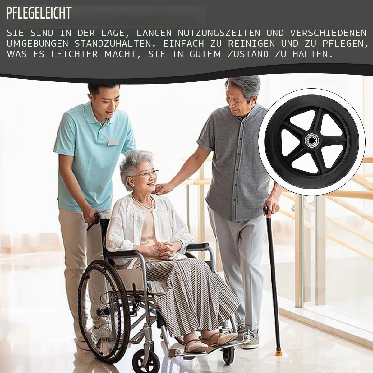 4 Stück 150mm Solide Ersatzräder, Vorderrad für Rollstuhl, Umweltfreundliches Gummimaterial, Ersatzrad für Rollator und Schubkarre