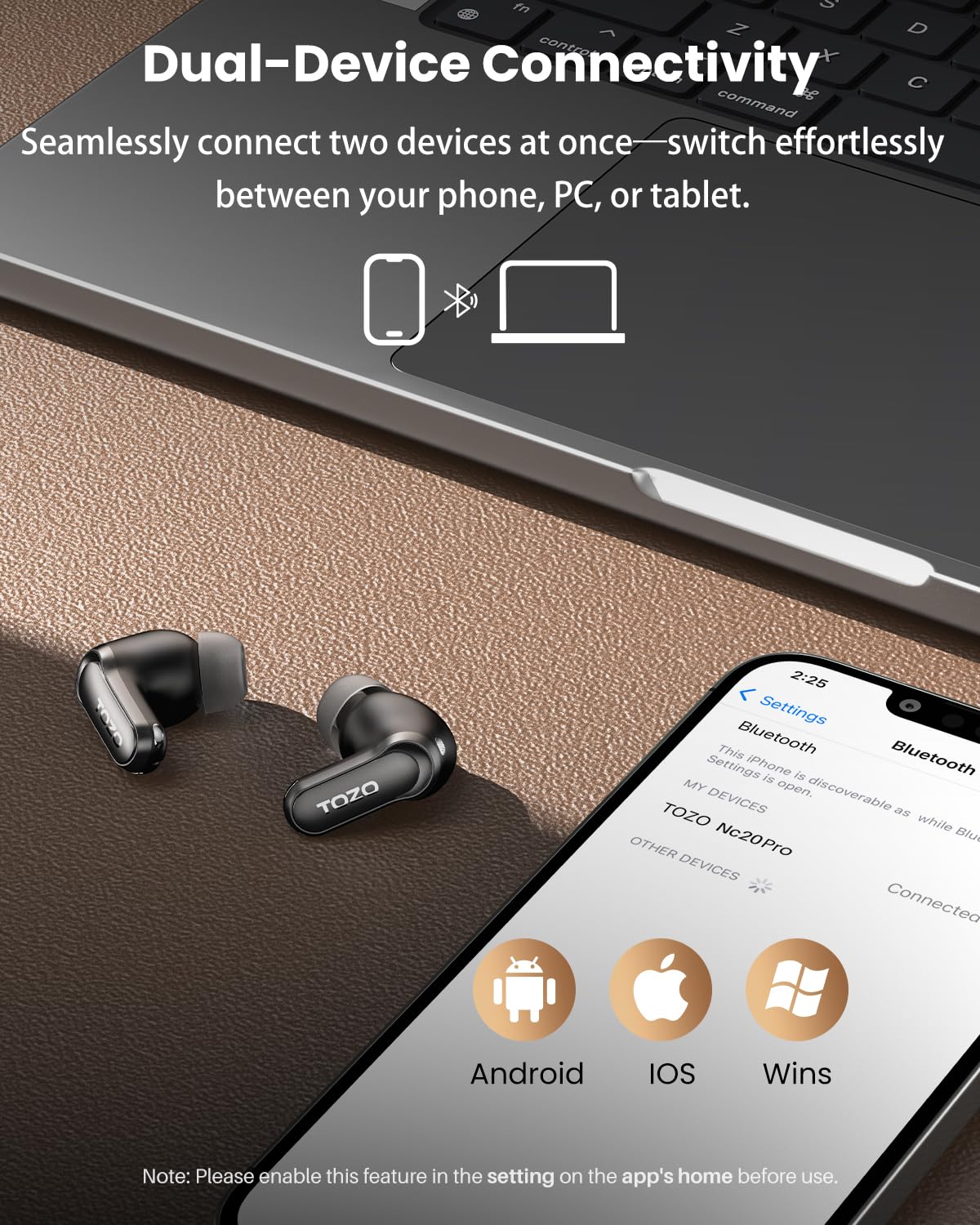 TOZO NC20 Pro Cuffie Bluetooth 5.4, ANC Ibrido, Audio Hi-Res LDAC | Traduzione Vocale IA in Tempo Reale Note Riunione Automatiche 6Mics ENC IPX8 Ricarica Wireless Ideali per Lavoro e Viaggi