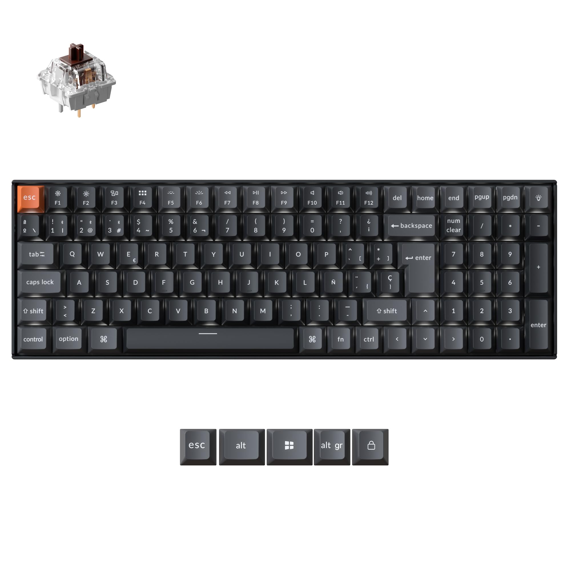 Keychron K4 QMK Teclado Mecánico 96% ISO-ES, Inalámbrico y con Cable, Interruptores Super Brown, Teclas PBT Sublimadas Estilo Cherry, Retroiluminación Blanca, para Mac y Windows – Versión 3