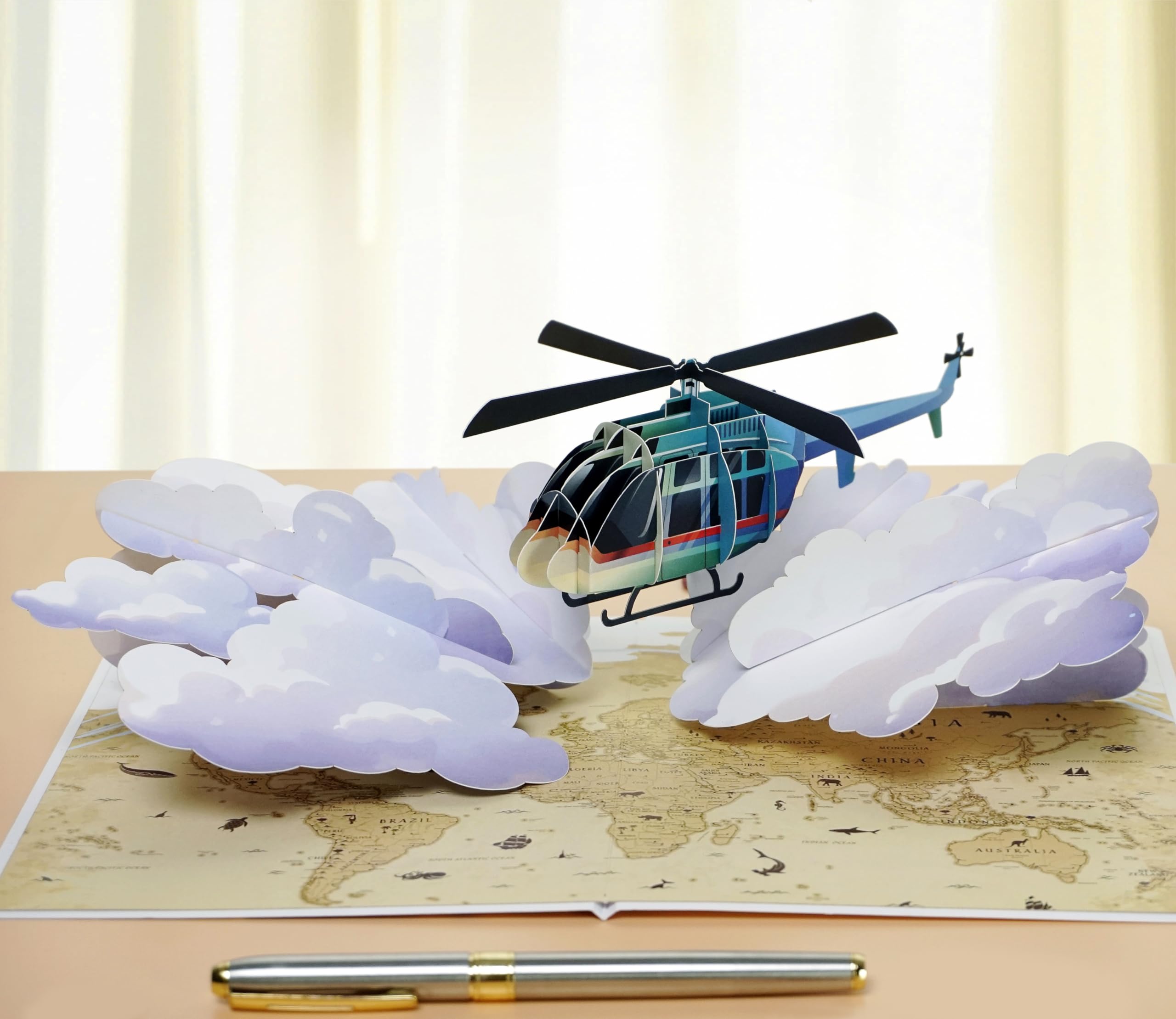 CUTPOPUP Helicopter, Fathers Day Card Pop Up, 3D Birthday Greeting, Father's Day Card for Grandpa, Dad, Godfather, Husband, Son (Helicopter)
