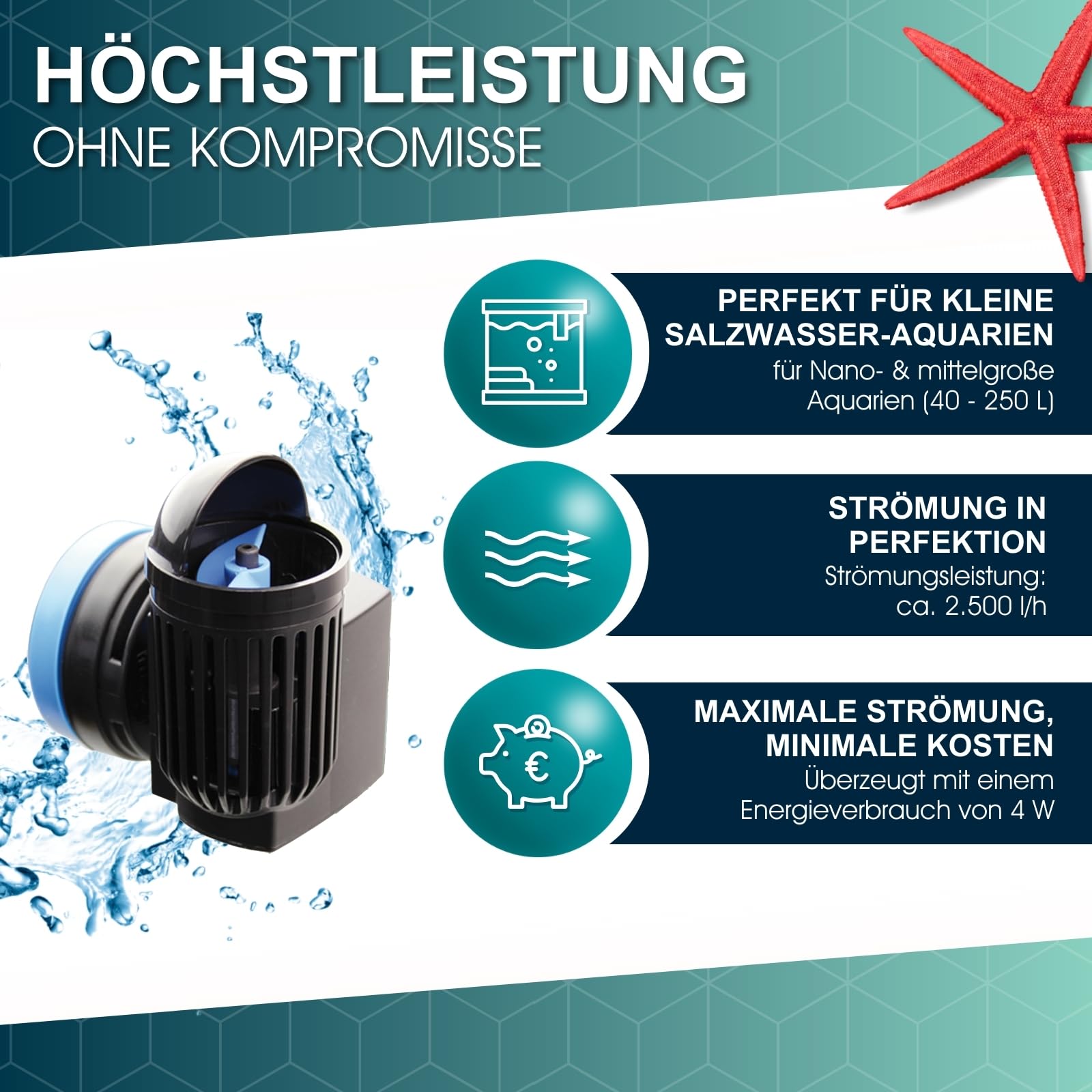 TUNZE Strömungspumpe Turbelle nanostream 6020 I Pumpe mit 2.500l/h Stömungsleistung I Propellerpumpe mit Magnet Holder & Silence Klemme bis 12mm Glasstärke I Wasserpumpe für Aquarien