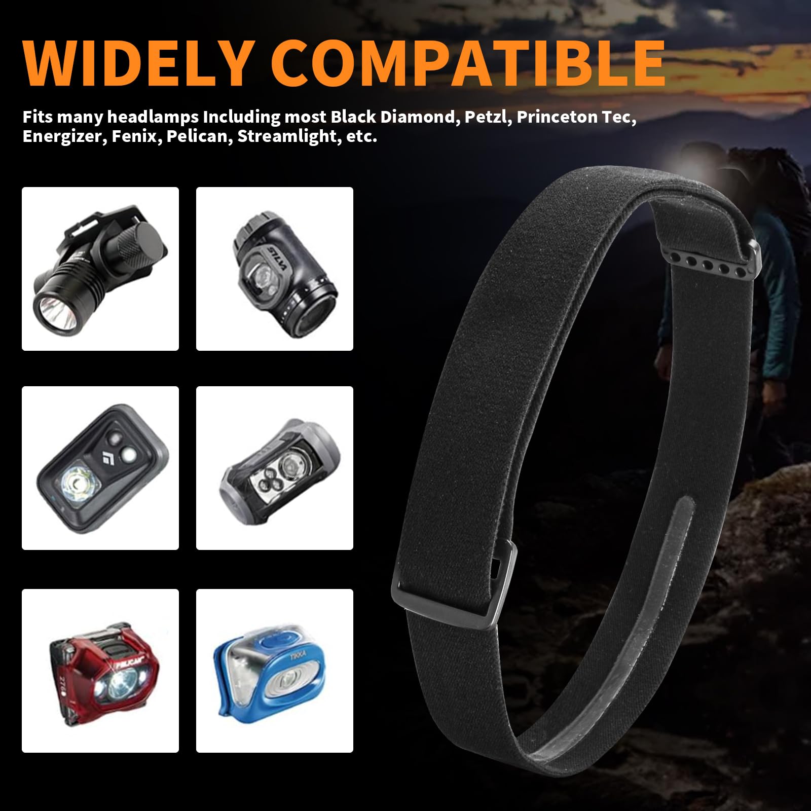 Ahuliao Headlamp Strap Replacement Headband for Black Diamond, Petzl, Princeton Tec, Energizer, Fenix, Pelican, Streamlight Elastic Headlamps 1” Width - 2 Pack