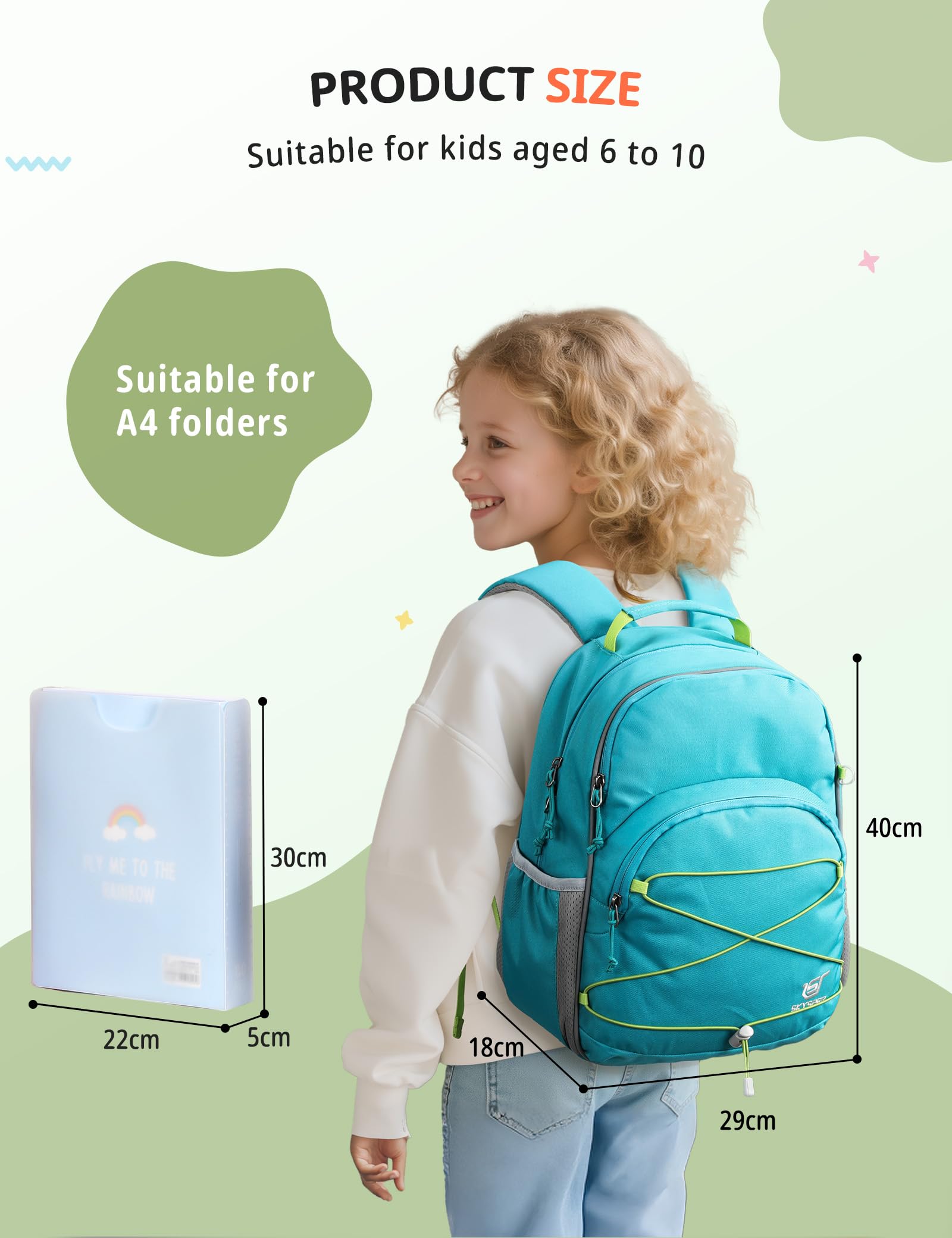 SKYSPER Kinder Rucksack 12L Wanderrucksack mit Brustgurt für Schule und Ausflüge Grün
