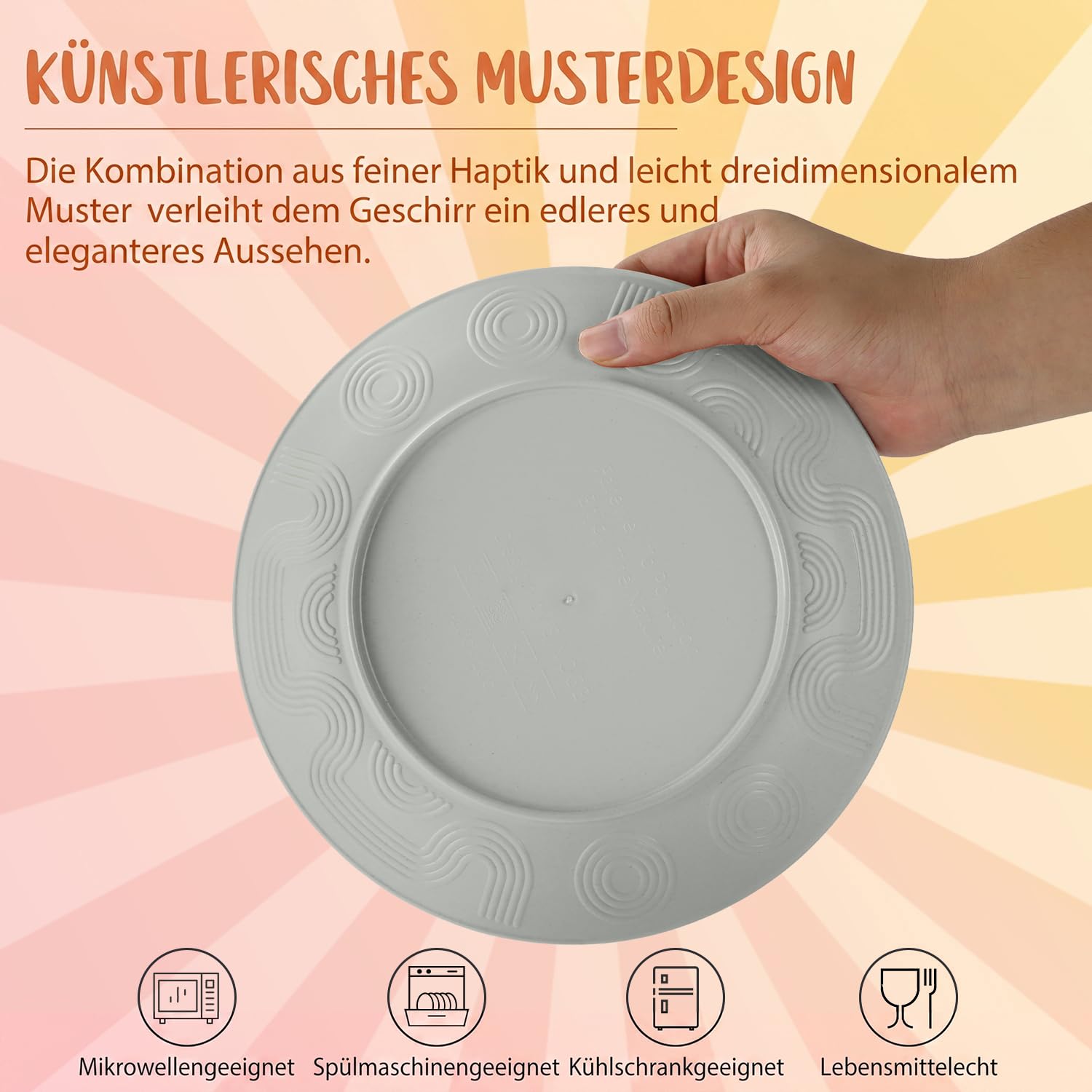Wrova Set di stoviglie in plastica, 40 pezzi, leggere, per 8 persone, riutilizzabili, lavabili in lavastoviglie e adatte al microonde, servizio da tavola per cucina, matrimonio, grigio pietra