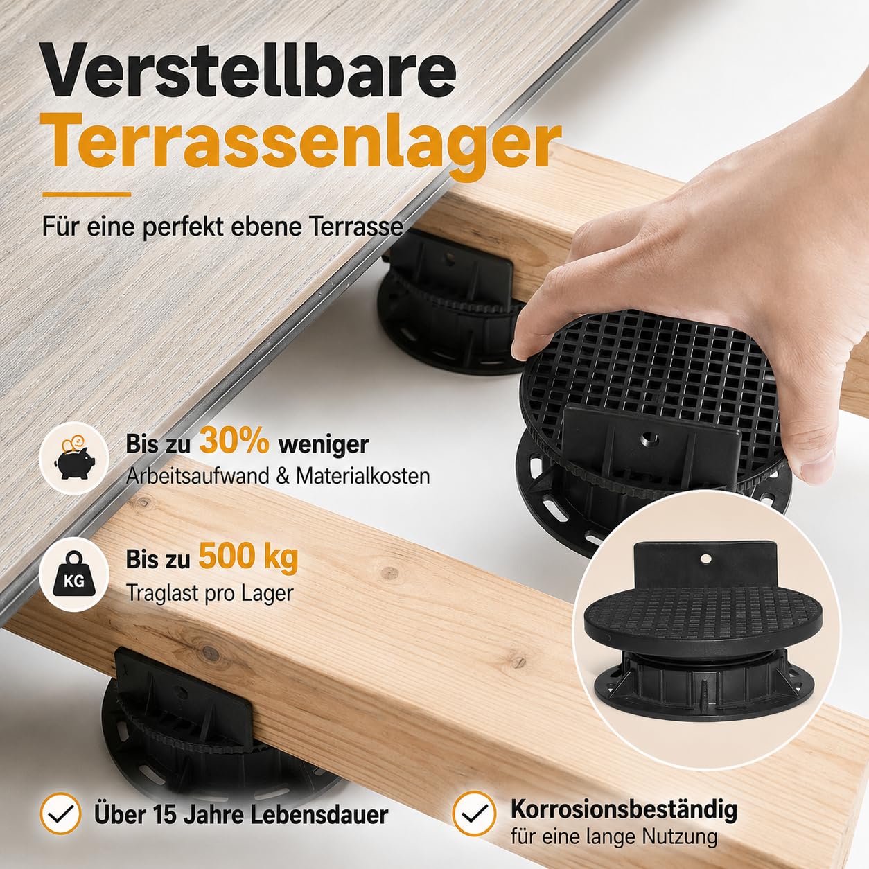 33x Stelzlager 20–25 mm, höhenverstellbar für Holz- und WPC-Terrassen