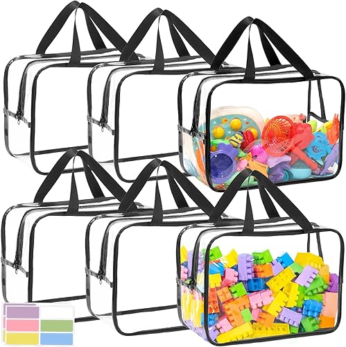 6 paquetes de bolsas de almacenamiento de juguetes extra grandes, 12.6 x 9.25 x 6.9 pulgadas, bolsas organizadoras de juguetes transparentes