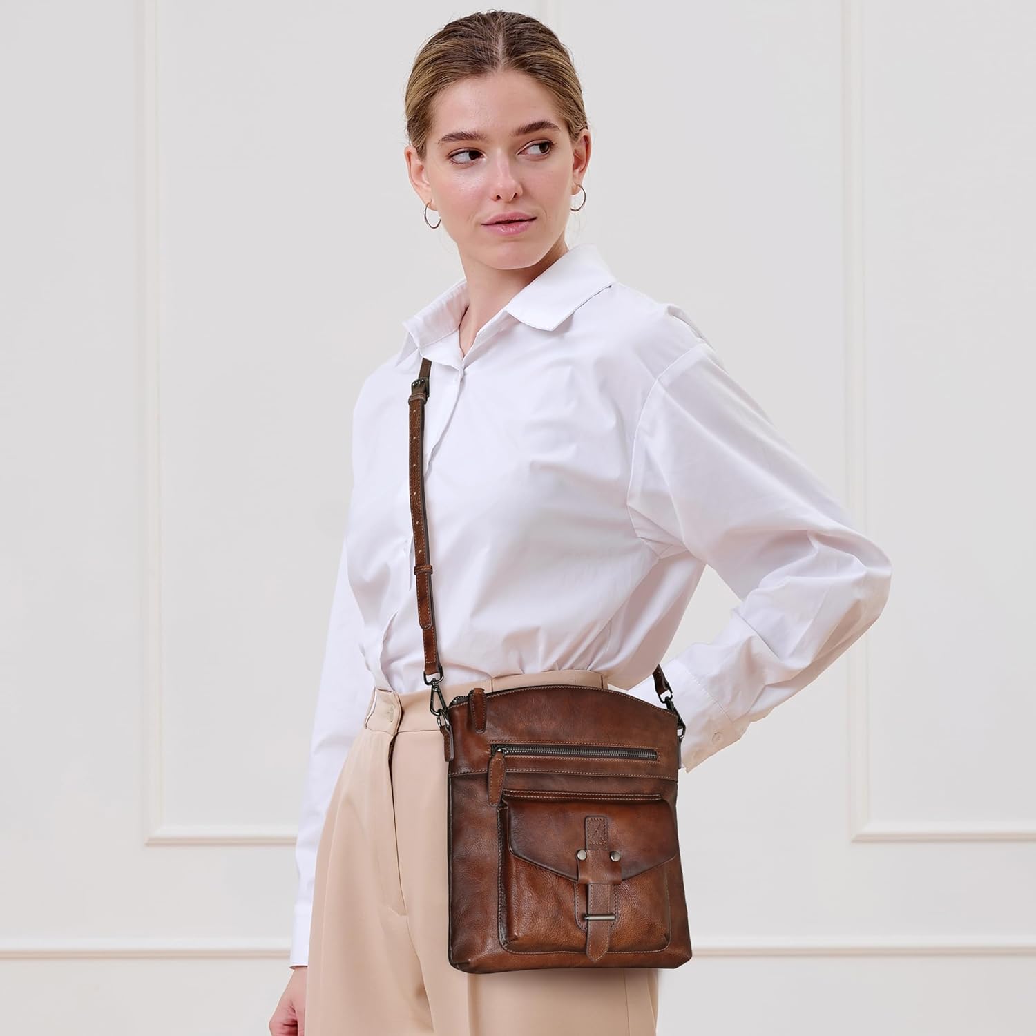 HESHE Leather Crossbody Bags for Women Satchel Purses Shoulder Purses and Handbags Cross Body Bag with Multi Pockets - Image 2