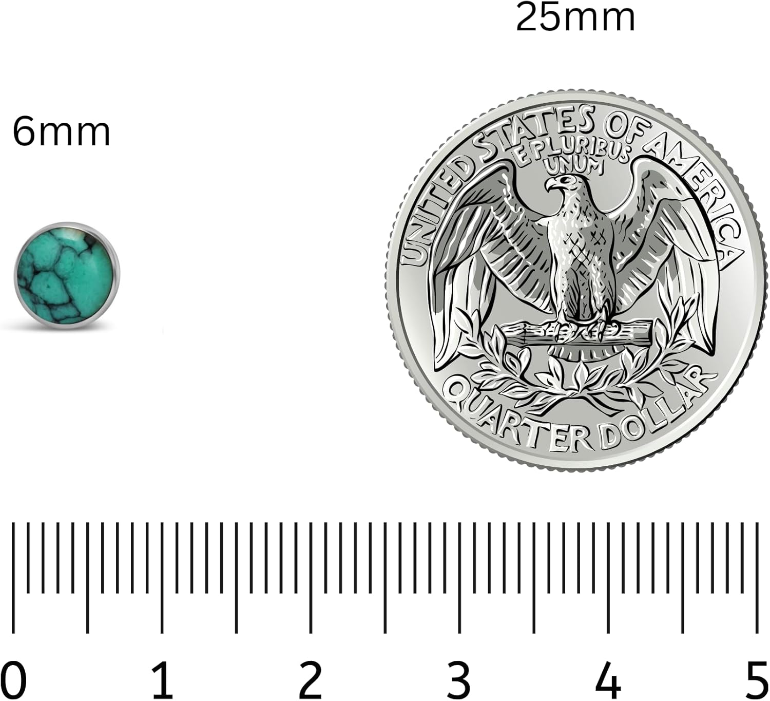 Handmade Turquoise Gemstone Round 6mm Stud Earrings, 925 Sterling Silver Circle Studs for Women, Cartilage Earring, Tarnish & Water Resistant, By Miya Jewelry Creations - Image 3