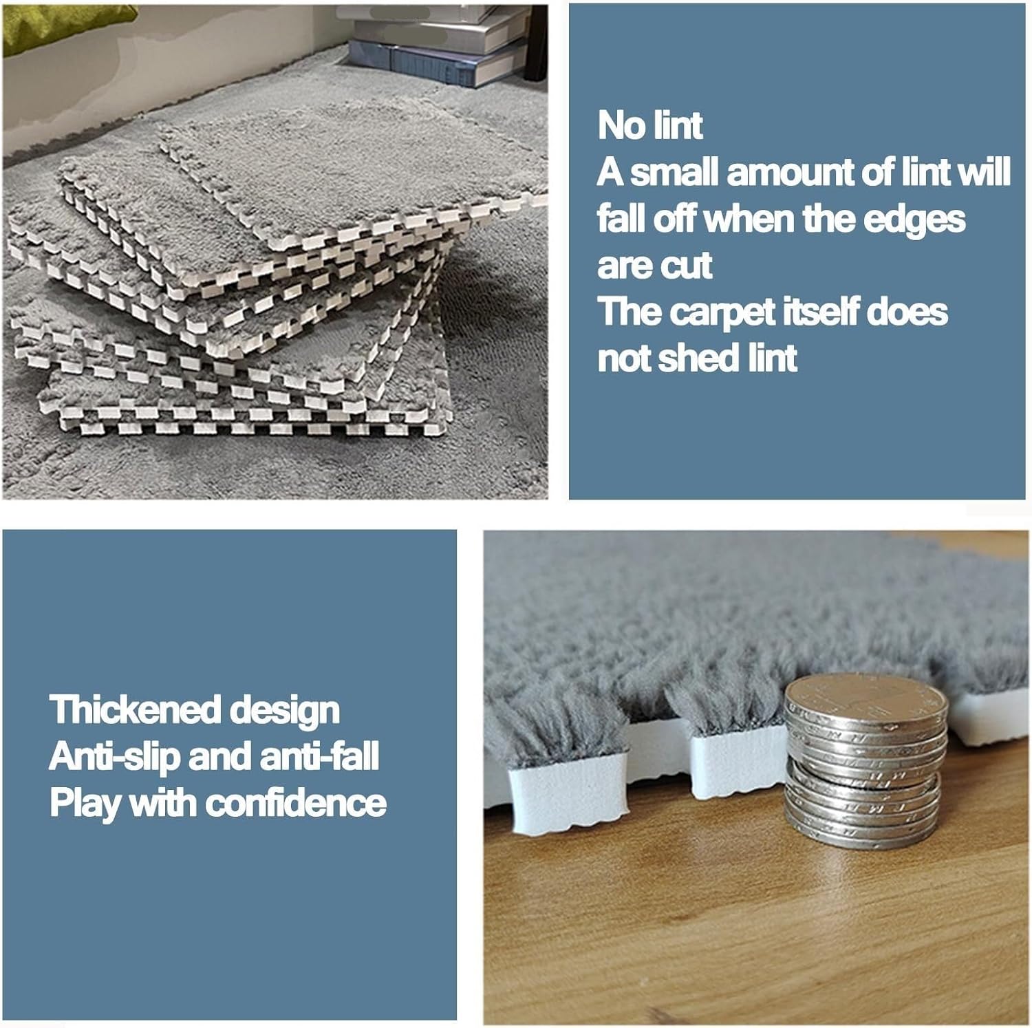 40pcs Jigsaw Puzzle Play Anti-Slip Mat, Plush Puzzle Foam Floor Mat, Thick 0.4" Square Interlocking Fluffy Carpet Tiles(Purple+White)