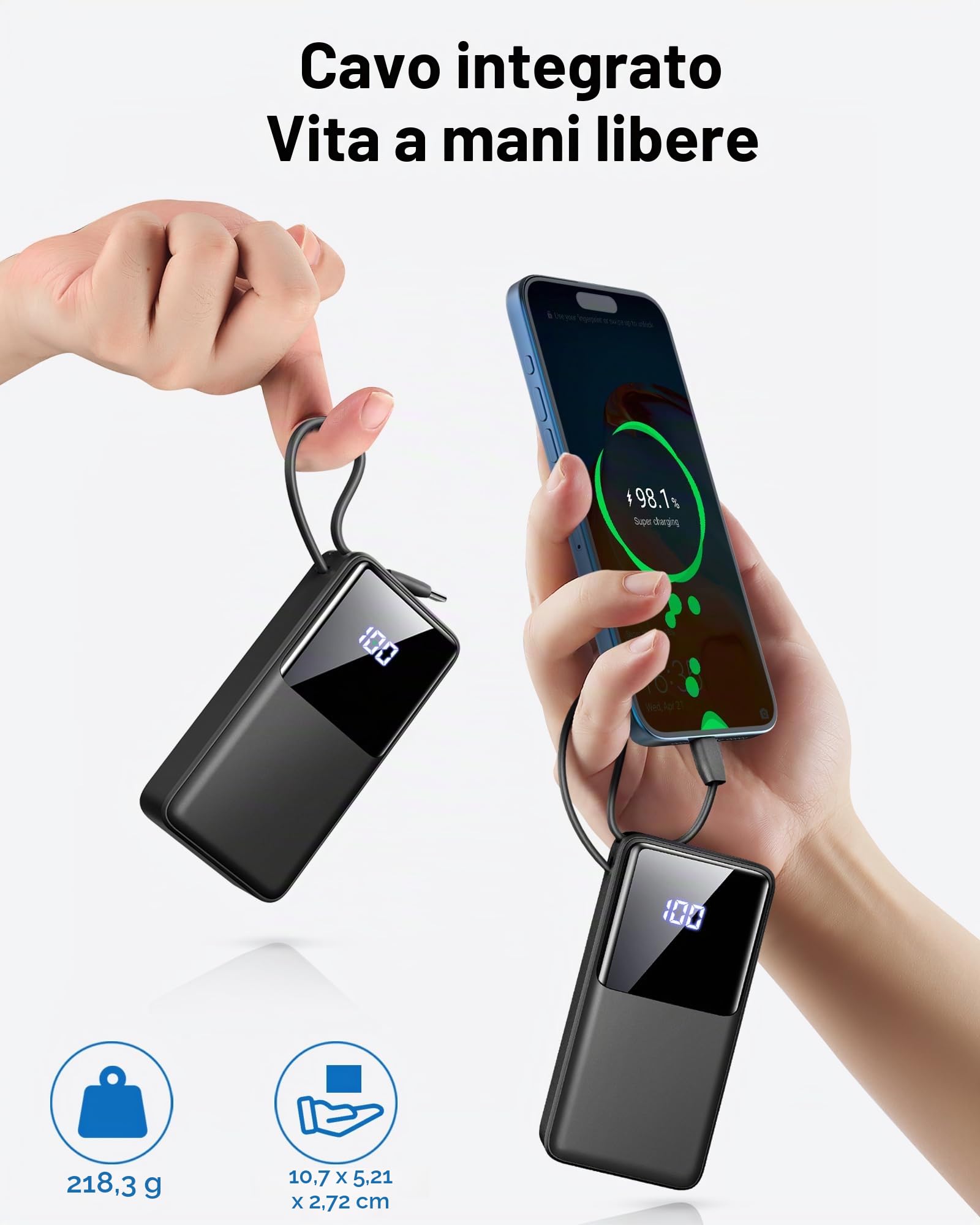 Power Bank, 10000mAh 5V/3A Powerbank Ricarica Rapida, Ingresso e Uscita USB C Caricatore Portatile Powerbank Con Display LED per Smartphone smartwatch computer tablet ecc