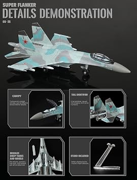 SEBUNAS 1:100 Scale SU-35S Fighter Jet Quick Build Model Kit Plastic Millitary Jet Plane Toy Assembly Aircraft Model with Stand Gift for Adults and Kids (25 Pieces)