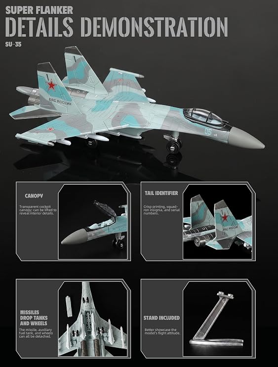 SEBUNAS 1:100 Scale SU-35S Fighter Jet Quick Build Model Kit Plastic Millitary Jet Plane Toy Assembly Aircraft Model with Stand Gift for Adults and Kids (25 Pieces)