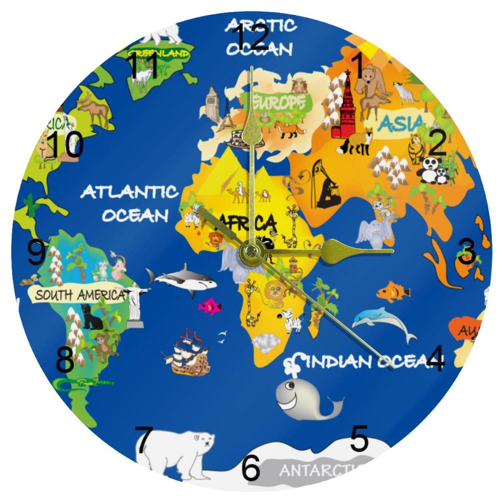 Horloge murale silencieuse 25,4 cm animaux avec chiffres arabes pour bureau et maison