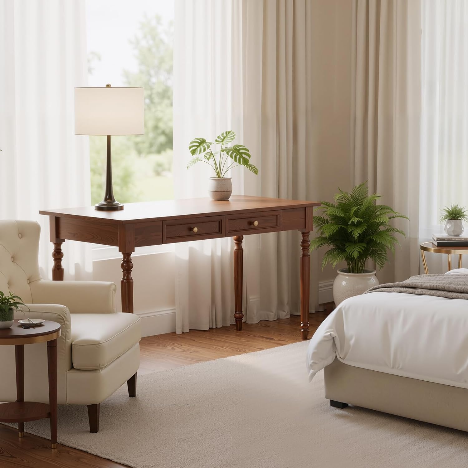 Solid Wood Desk with Drawers,47.2'' Small Computer Desk for Small Spaces,Gaming Study Home Office Desks for Work,Student PC Desk for Bedroom,Escritorios para Cuartos (Walnut)