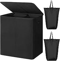 Vista 14 de WOWLIVE 140L Cesta de lavandería doble con tapa y bolsas de lavandería extraíbles, cesta grande para ropa sucia de 2 secciones, cesta plegable
