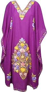 Women Kaftan Long Maxi Dress Purple Embellishe Hippie Caftan One Size