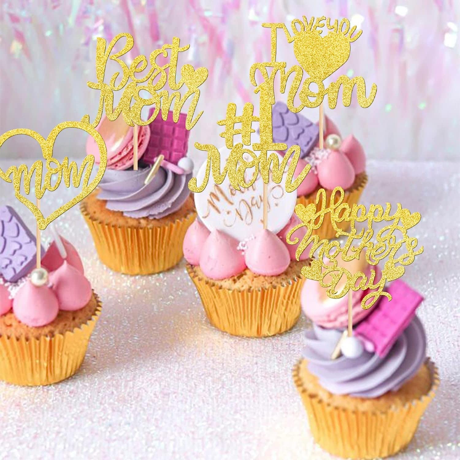 30 Topper Rotondi Dorati In Acrilico Per Torta Festa Della Mamma Con Scritta 'Happy Mother's Day' E Forma A Cuore - Decorazioni Per Cupcake