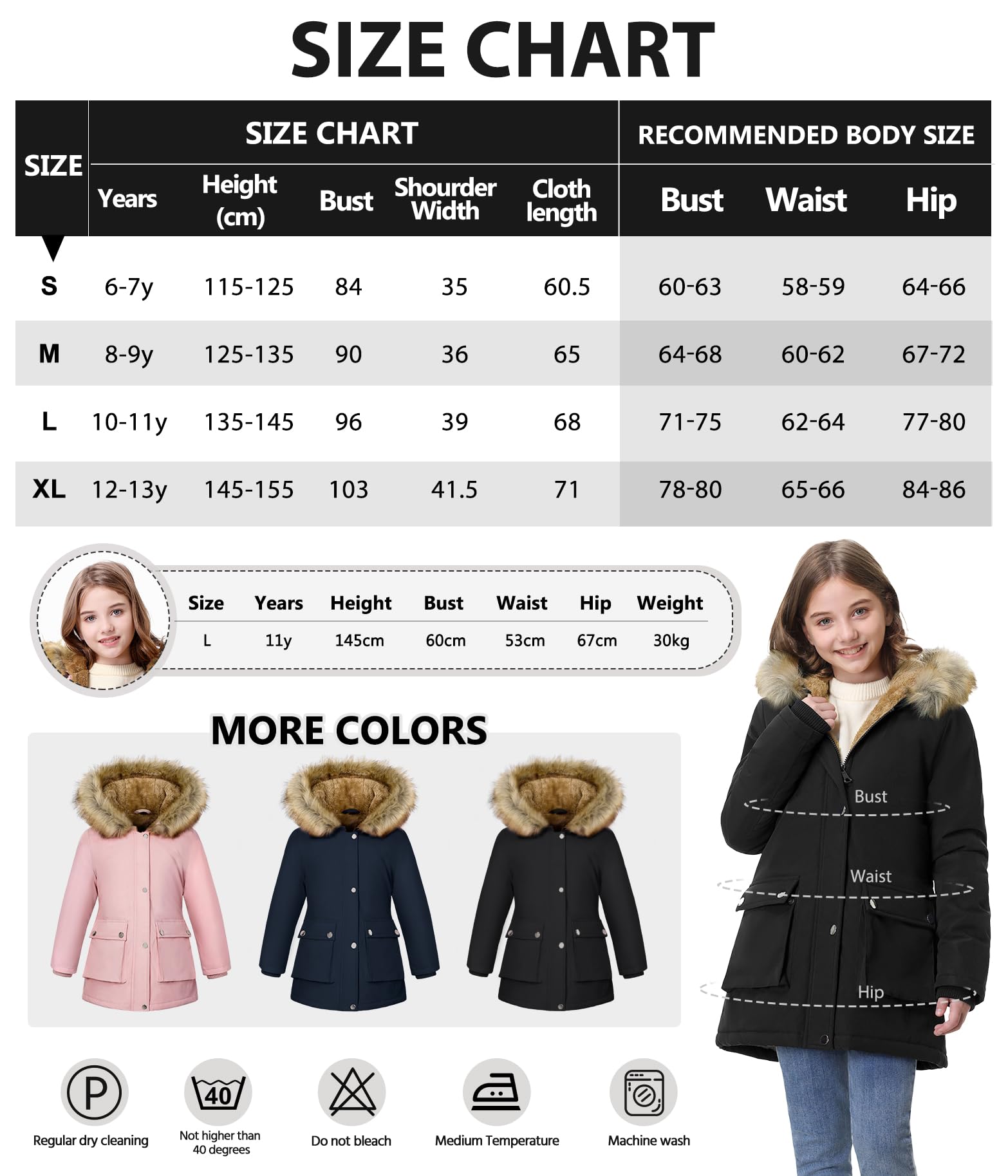 Vancavoo Manteaux Fille Hiver Parka Veste Enfant Longue Blouson Epaisse Manteau à Capuche Chaud Polaire Vêtements D'extérieur pour 6-12 Ans