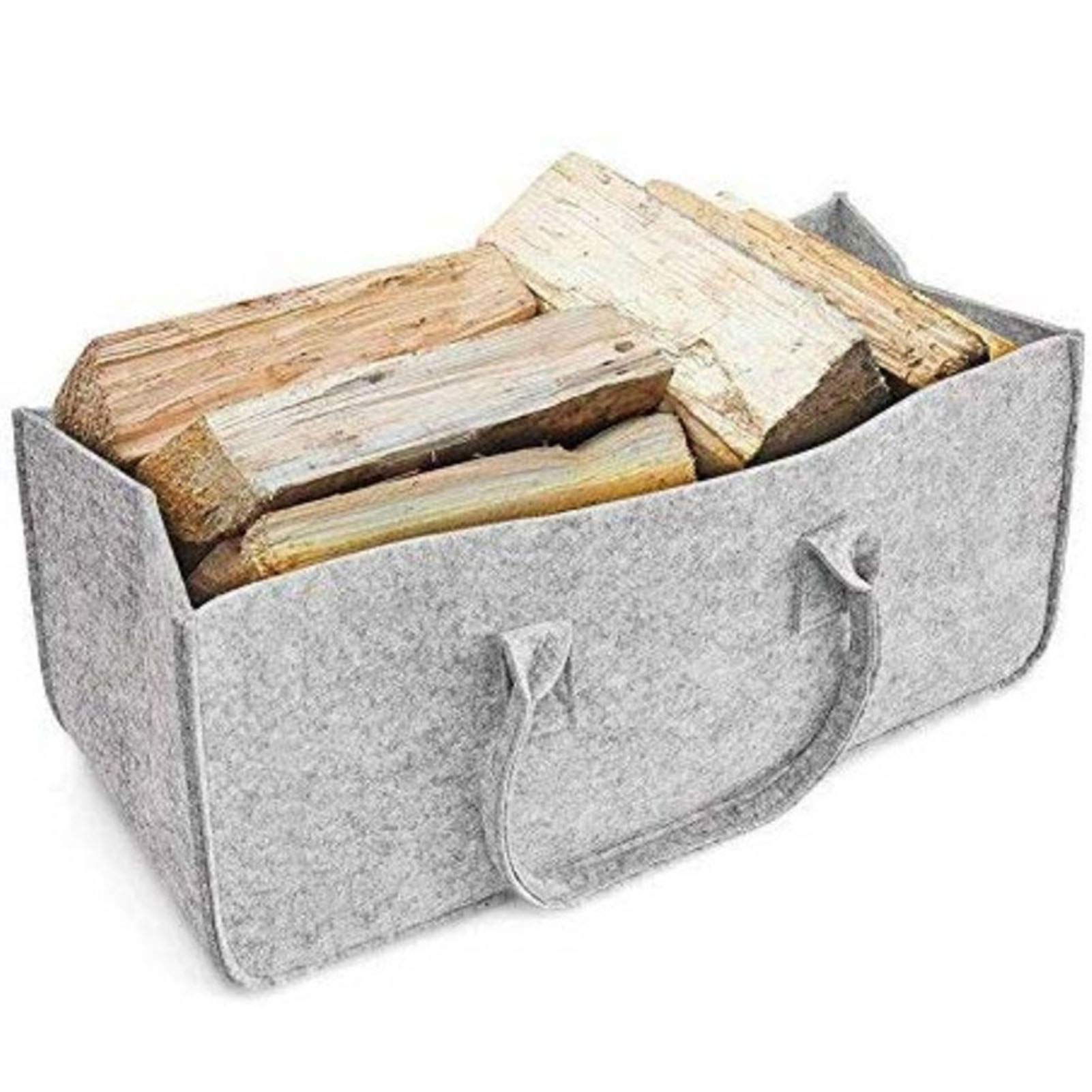 Foldable Felt Firewood Bag, Fireplace Wood Stove Accessories Storage Basket Multi-Function with Handles for Wood, Toys, Newspapers, Magazines, 45x27x26cm,Gray