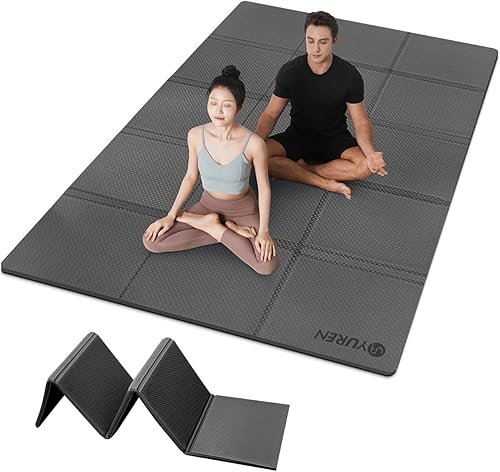 Tapete de yoga plegable extra grande de 6 x 4 pies y 0.394 in de grosor, tapete de yoga TPE antideslizante con bolsa de almacenamiento, tapete de