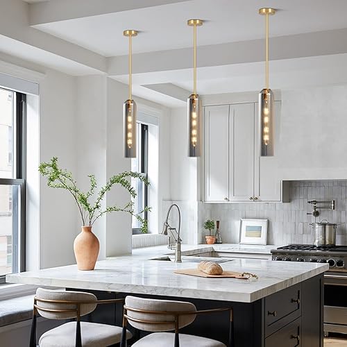 Miniatura 9 de BOKT Moderna lámpara colgante de cristal, lámpara nórdica de tubo largo, lámpara colgante ajustable de mediados de siglo, iluminación colgante de