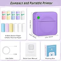 Vista 7 de Mini Impresora de Adhesivos, Mini Impresora Térmica de Bolsillo con 11 Rollos de Papel, Impresora Inalámbrica sin Tinta Compatible con Android e