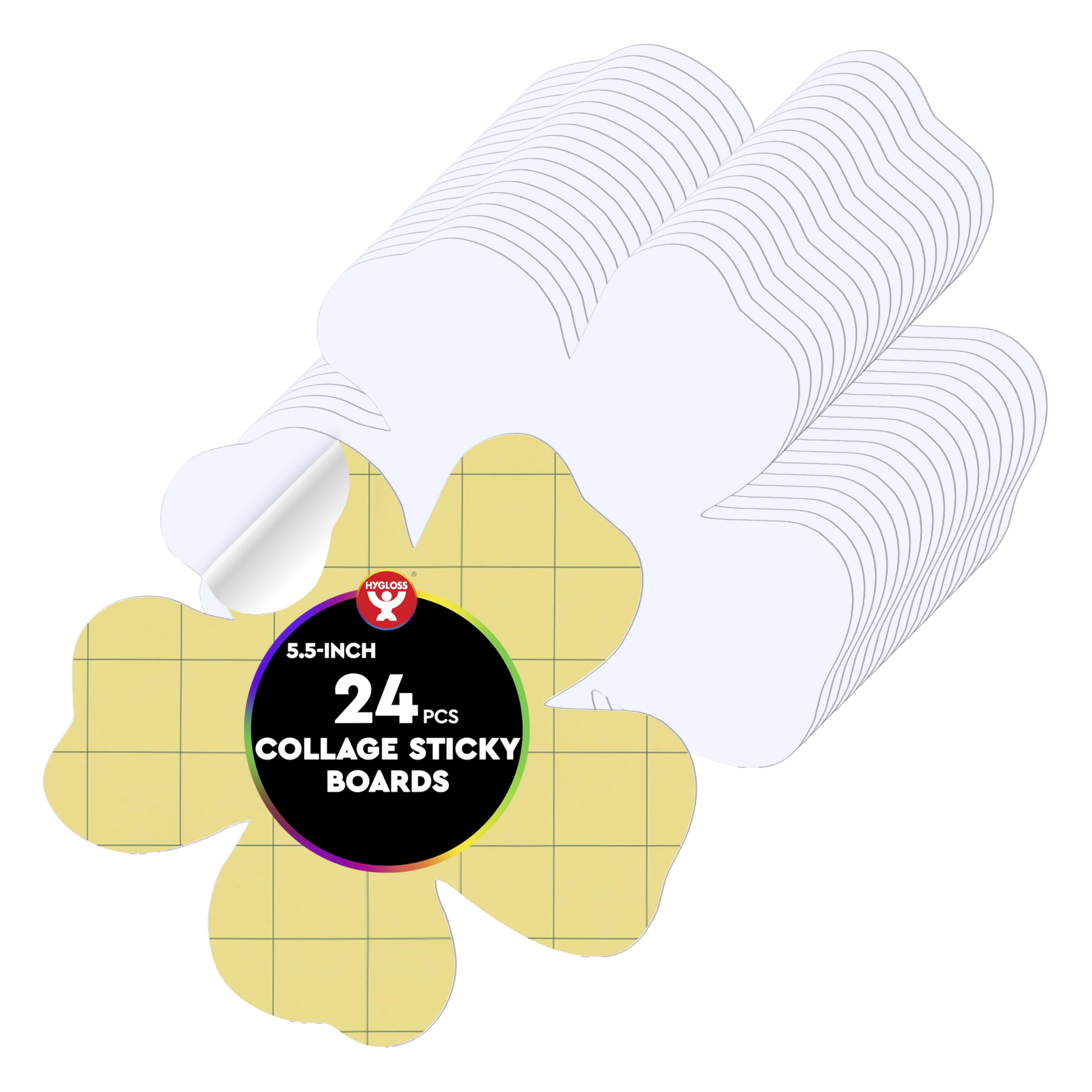 Hygloss Sticky Flower Craft Boards - 24 Pack 5.5-Inch Self Stick Collage Boards for Kids - Peel &amp; Stick Mounting Boards for Art Projects, School Crafts, Classrooms, and DIY Displays