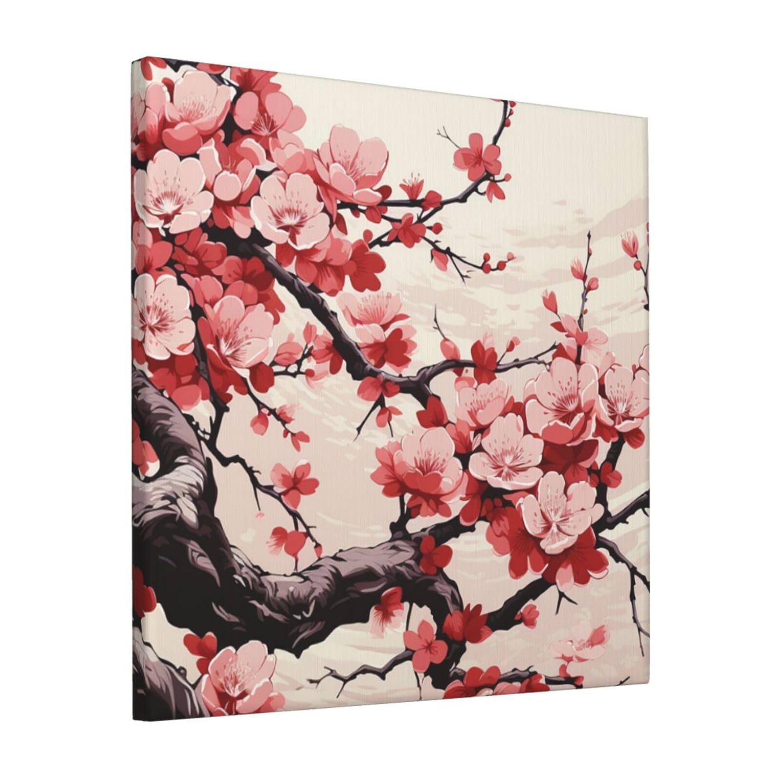 KLOPH Japanese Floral Cherry Blossom Canvas Wall Art for Living Room 12"x12" Modern Artwork Painting for Bathroom Hanging Canvas Prints Aesthetic Wallart for Bedroom Kitchen Office Wall Decor