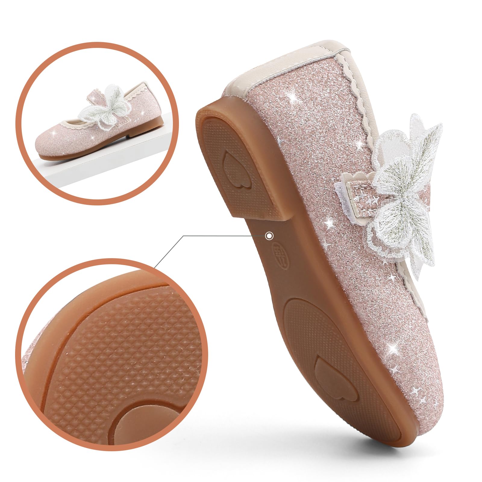 MK MATT KEELY Ballerines Fille Chaussure Princesse Glitter Enfant avec Papillon Chaussure Mary Jane Plates